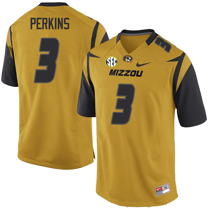 Men #3 Ronnell Perkins Missouri Tigers College Football Jerseys Sale-Yellow